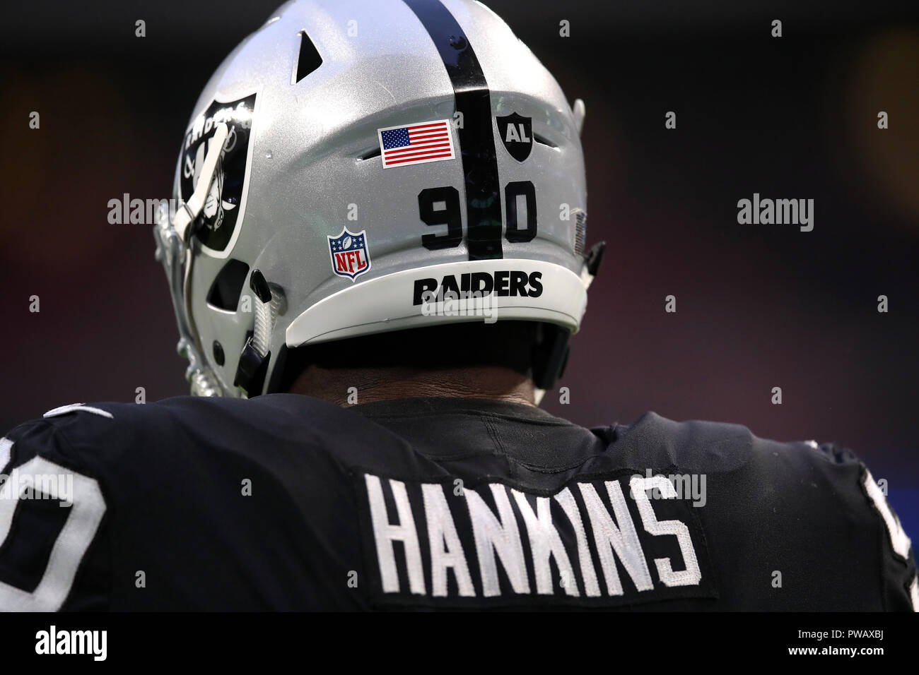 Close up di Oakland Raiders' Jonathan Hankins durante la Serie Internazionale di NFL corrispondono allo Stadio di Wembley, Londra. Foto Stock
