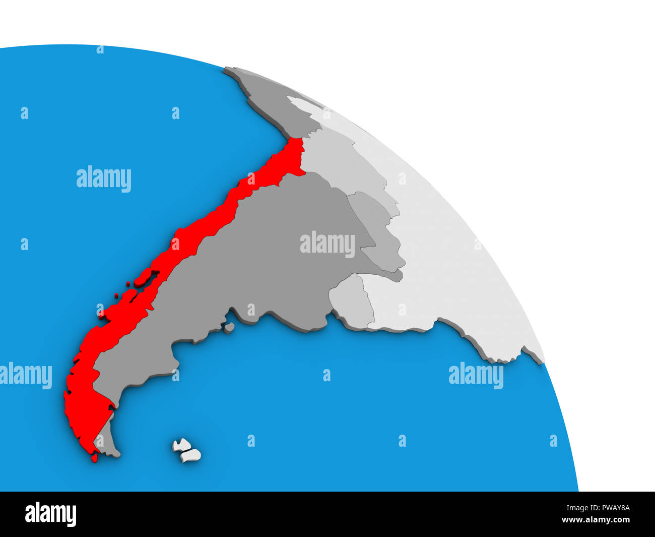 Il Cile sulla semplice politica blu globo 3D. 3D'illustrazione. Foto Stock