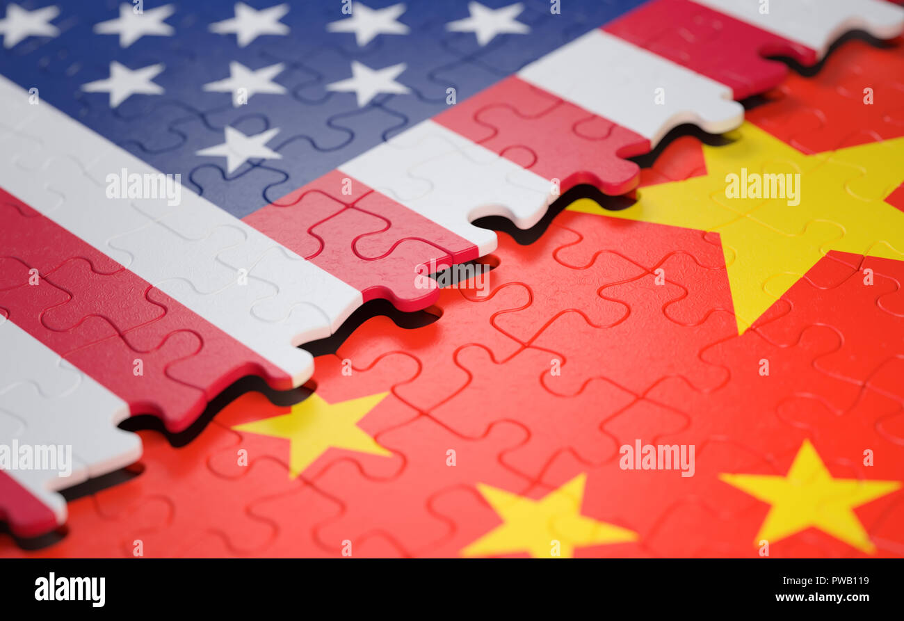Due nazioni unire in un gioco di puzzle che rappresenta unione, pace, commercio, umano e sociale accordo. Per la pace e il benessere delle nazioni nel wo Foto Stock