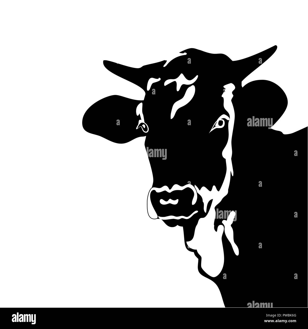 Silhouette di una feroce bull è in bianco e nero. Bull di testa con corna close up Illustrazione Vettoriale