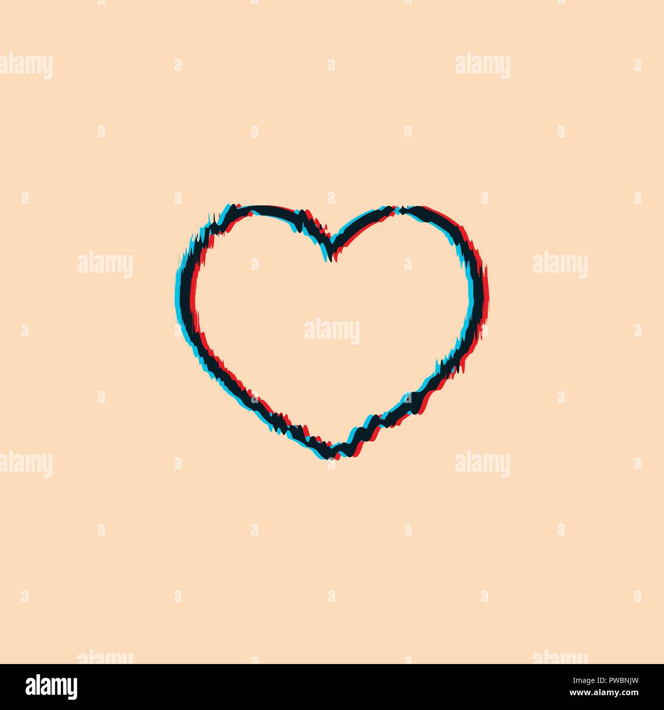 Glitch per effetto del cuore dell'amore. Illustrazione Vettoriale . Illustrazione Vettoriale