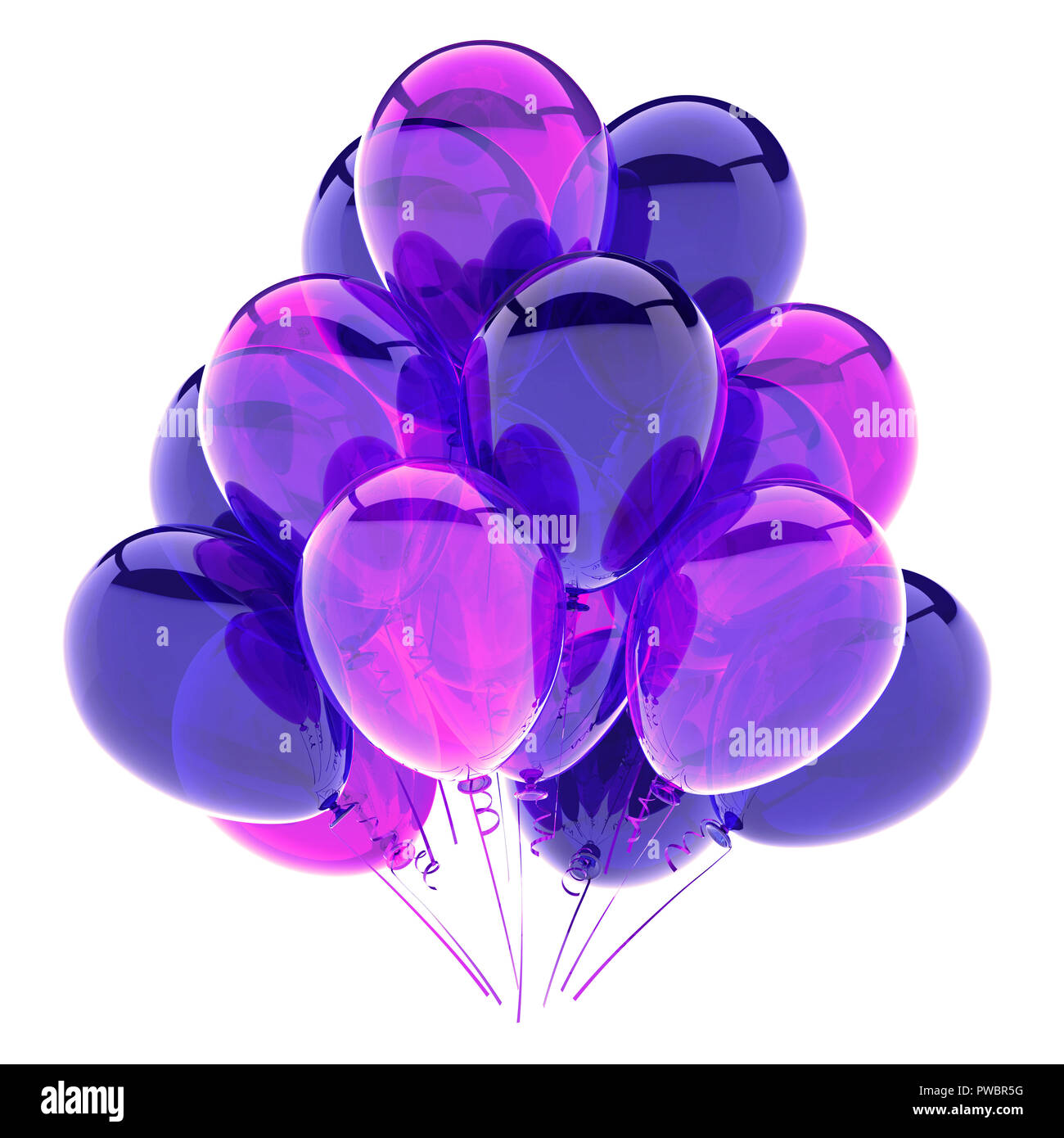 Palloncini viola mazzetto, festa di compleanno decorazione viola lucida,  palloncino elio shiny colore blu traslucido. 3D rendering immagine Foto  stock - Alamy