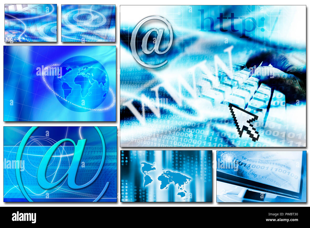 Schermi con e-mail e immagini di connettività Foto Stock