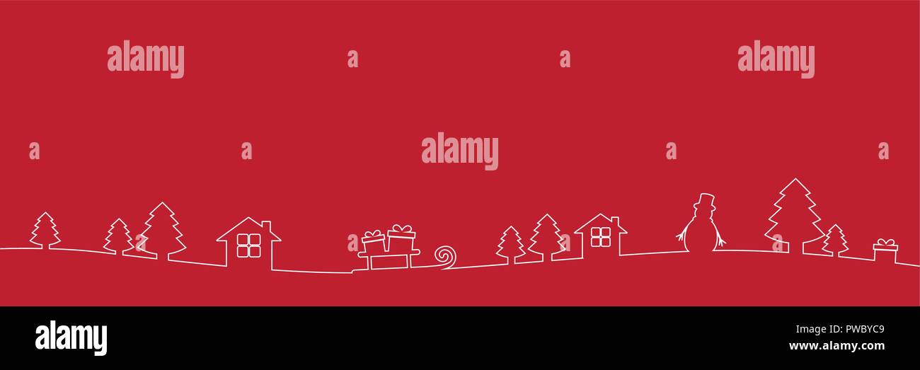 Bianco Natale confine linea di decorazione disegno su sfondo rosso illustrazione vettoriale EPS10 Illustrazione Vettoriale