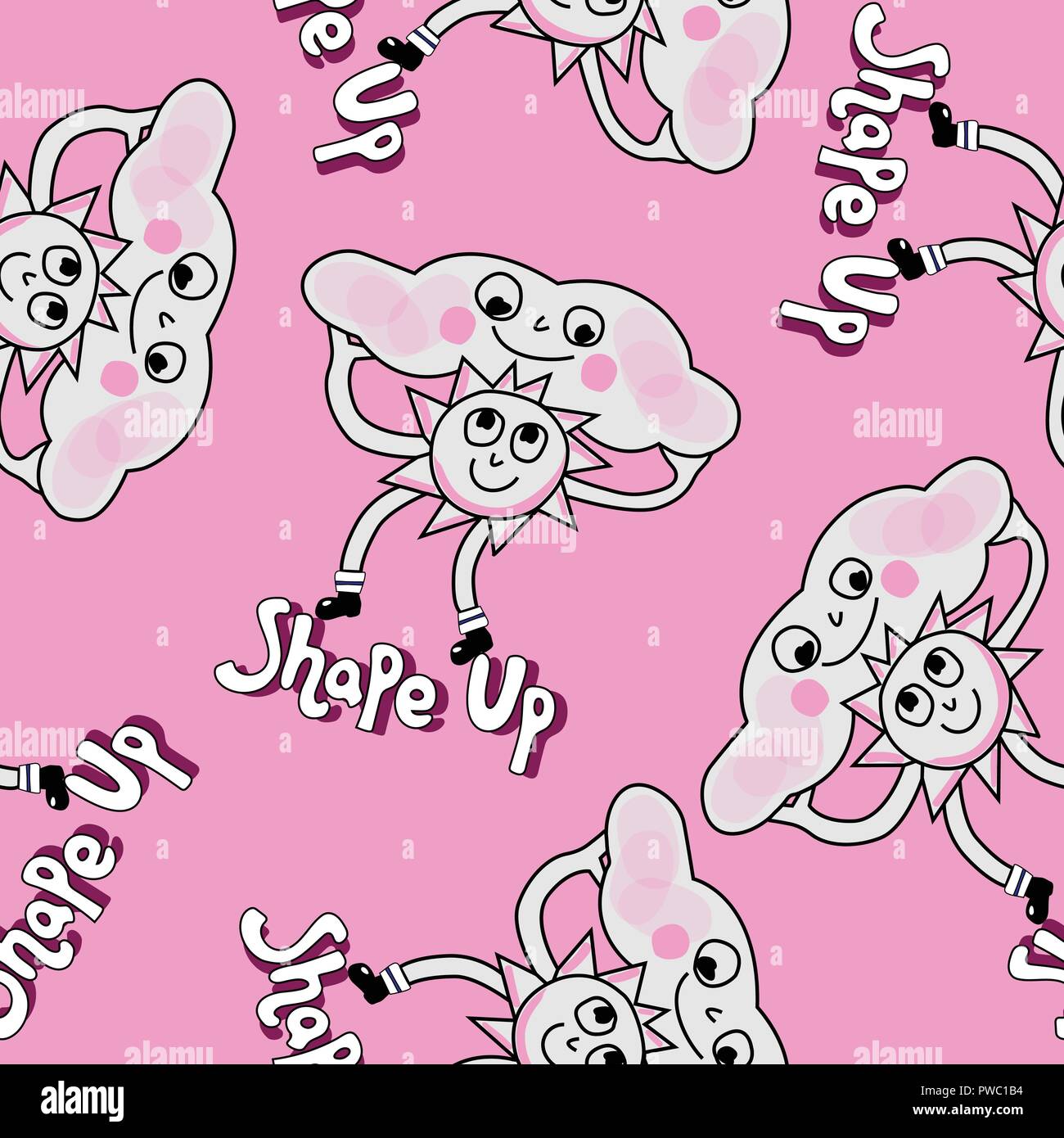 Rosa e Sun Cloud Wimsical testo illustrazione. Seamless Schema di ripetizione Illustrazione Vettoriale