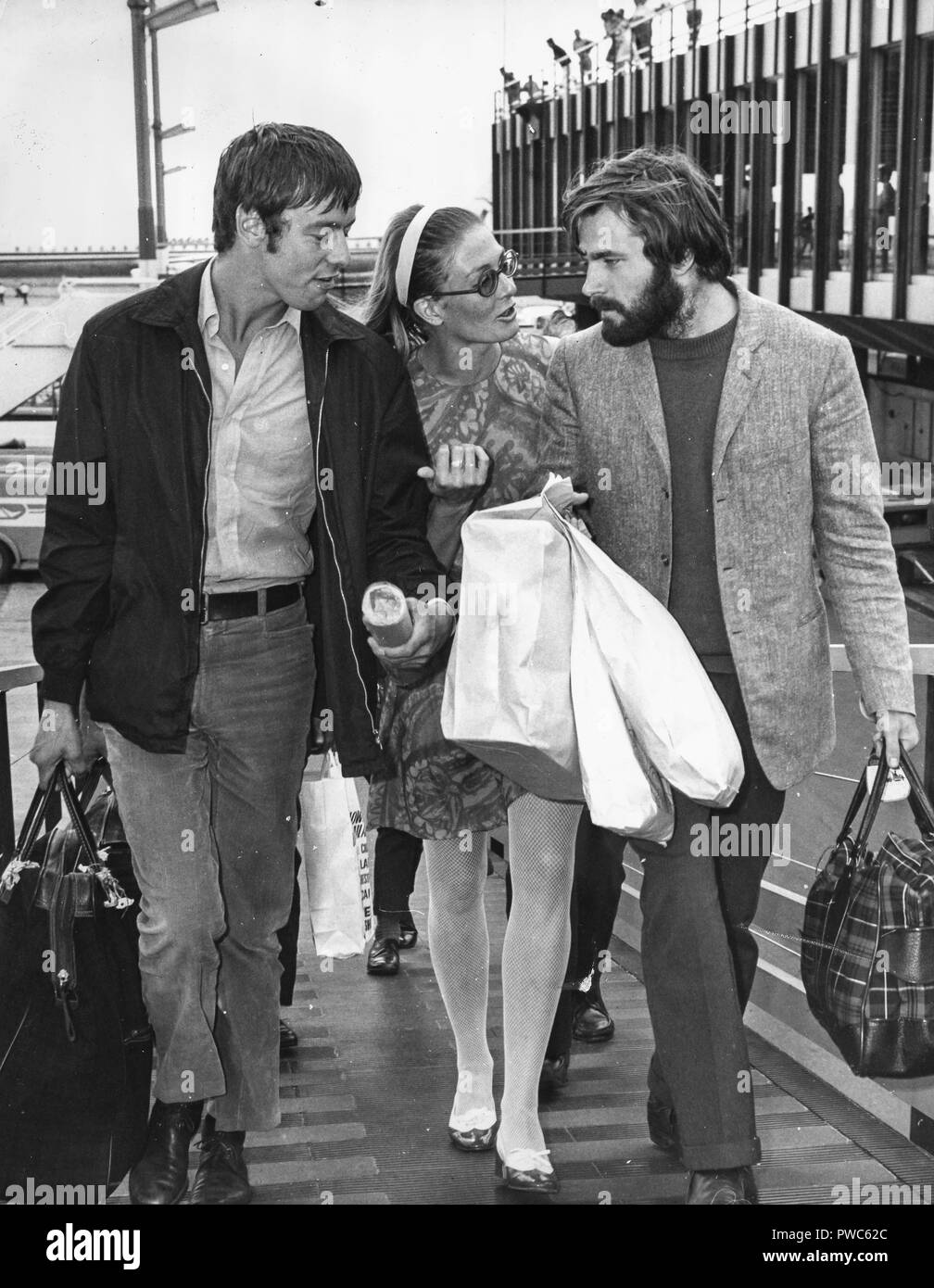 Franco nero, Vanessa Redgrave, Peter mcenery, aeroporto di Roma 1968 Foto Stock