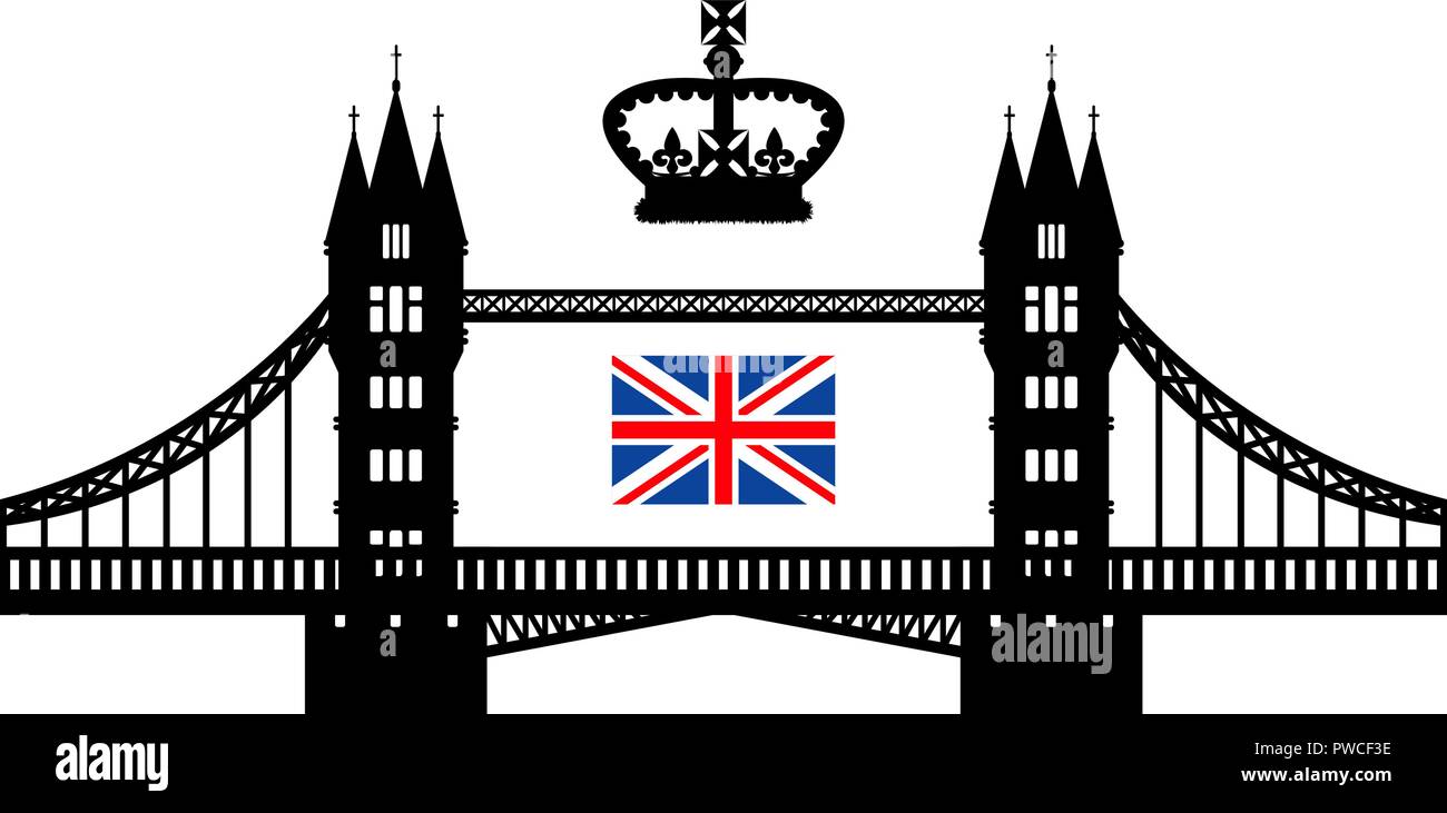 Illustrazione Vettoriale che simboleggiano il Regno Unito. Il Tower Bridge e Royal Crown e bandiera. Eps 10 Illustrazione Vettoriale