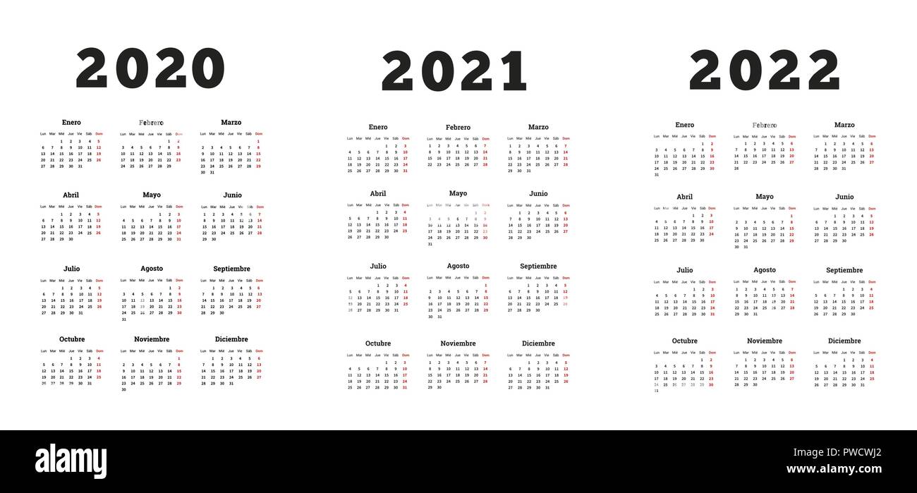 Set Di Formato A4 Verticale Calendari Semplice In Spagnolo A 2020 2021 2022 Anni Su Bianco Immagine E Vettoriale Alamy calendario gregoriano 2021