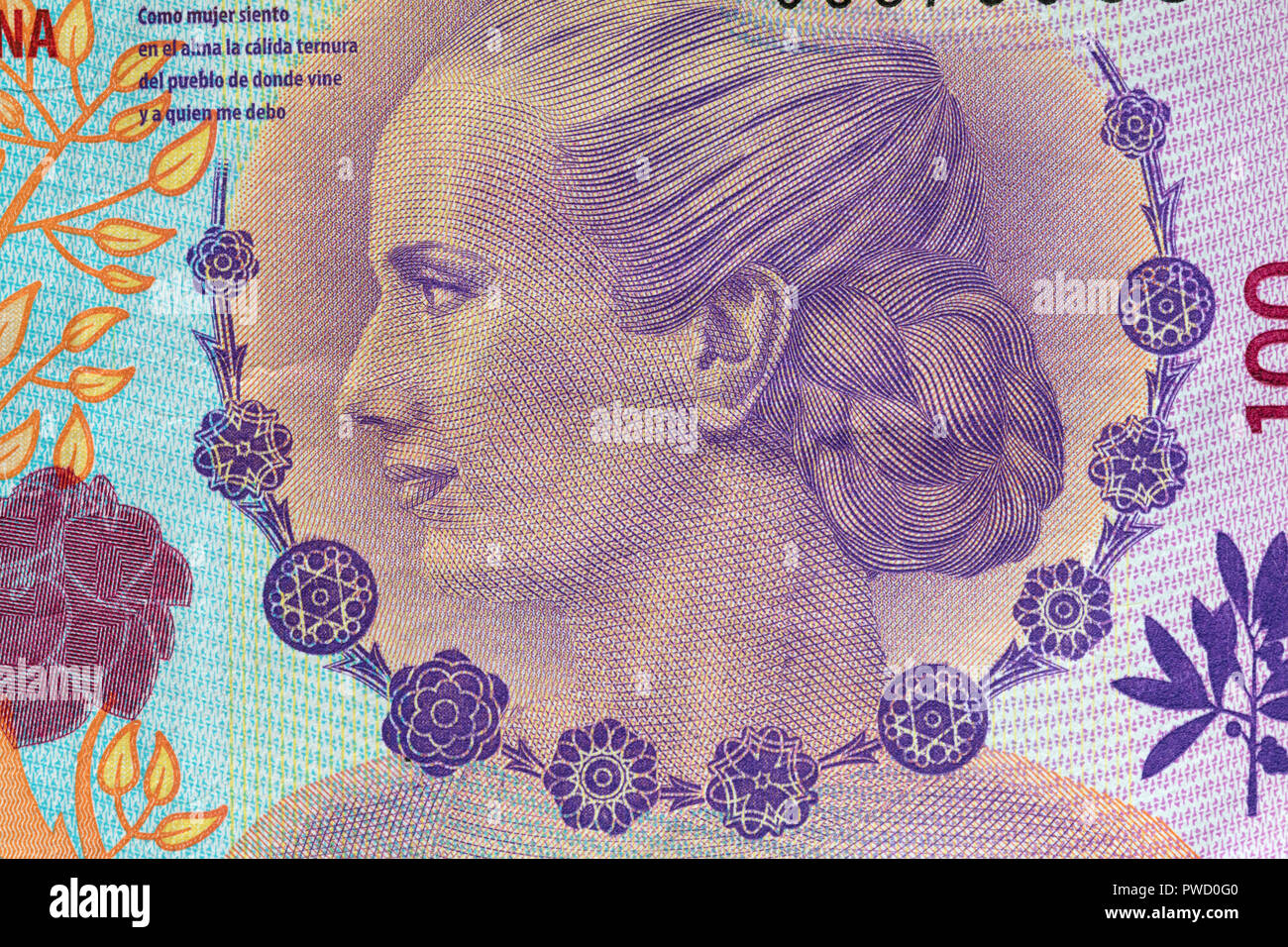 Ritratto di Maria Eva Duarte de Peron da 100 pesos banconota, Argentina Foto Stock