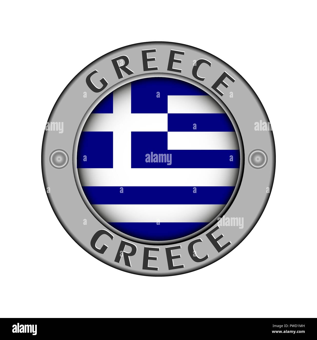 Rotondo di metallo medaglione con il nome del paese di Grecia e un indicatore rotondo nel centro Illustrazione Vettoriale