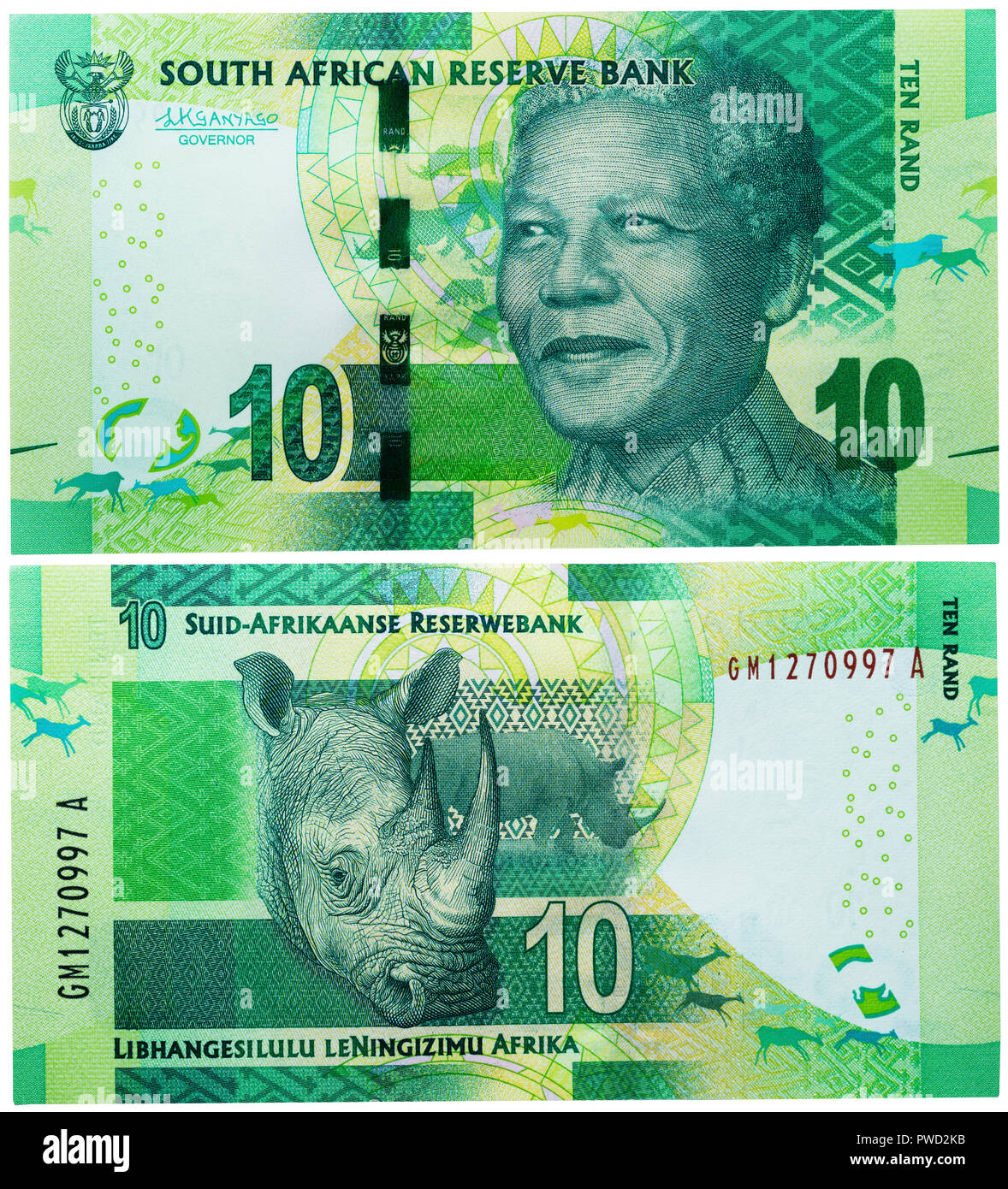 10 rand banconota, Repubblica del Sud Africa, 2015 Foto Stock