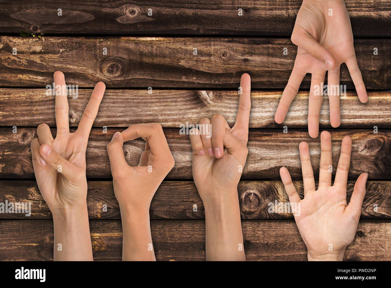 2019 scritta con le mani e le dita Foto Stock