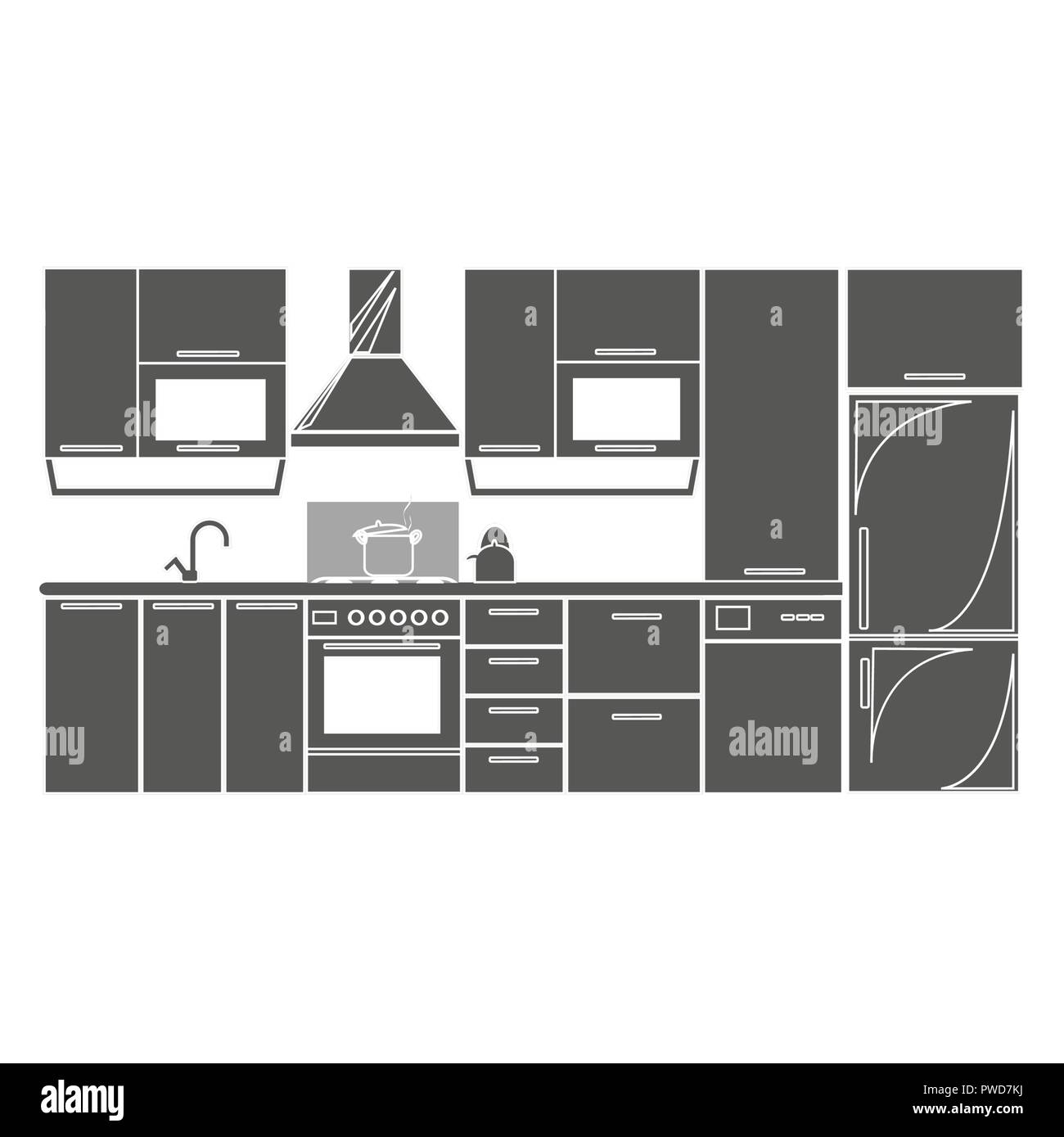 Cucina di disegno interno icona del piano illustrazione vettoriale EPS10. Badge isolato progetto cucina design piatto per sito web o app - stock graphics.eps 10 Illustrazione Vettoriale