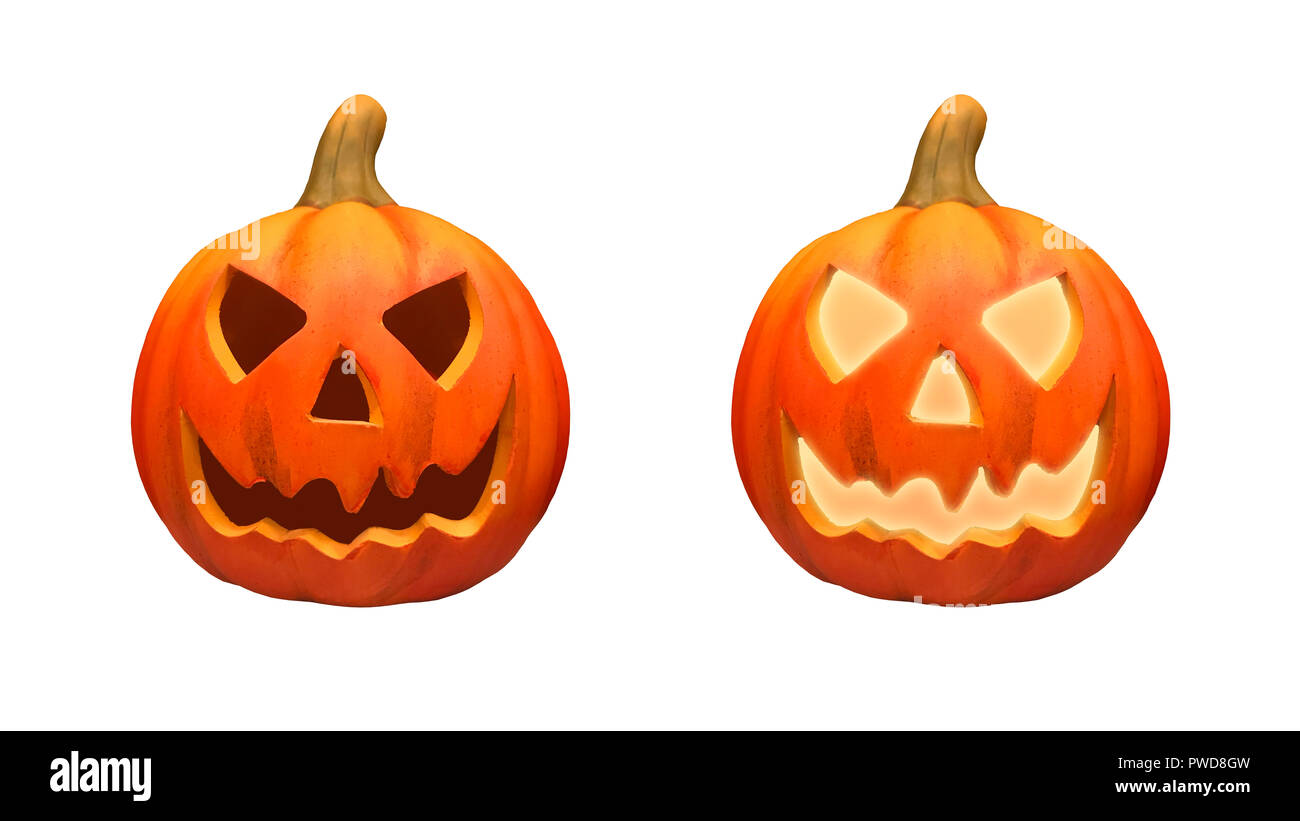Zucche di Halloween isolati su sfondo bianco Foto Stock