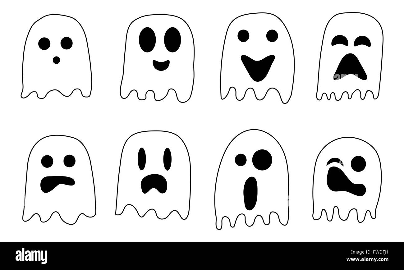 2018 Halloween in bianco e nero di Ghost con graziosi e facce buffe. Foto Stock