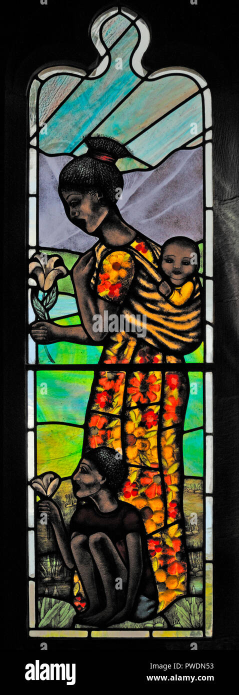 'Motherhood' finestra (dettaglio) da Sarah Sutton, 2009. Chiesa di San Marco. Natland, Cumbria, England, Regno Unito, Europa. Foto Stock