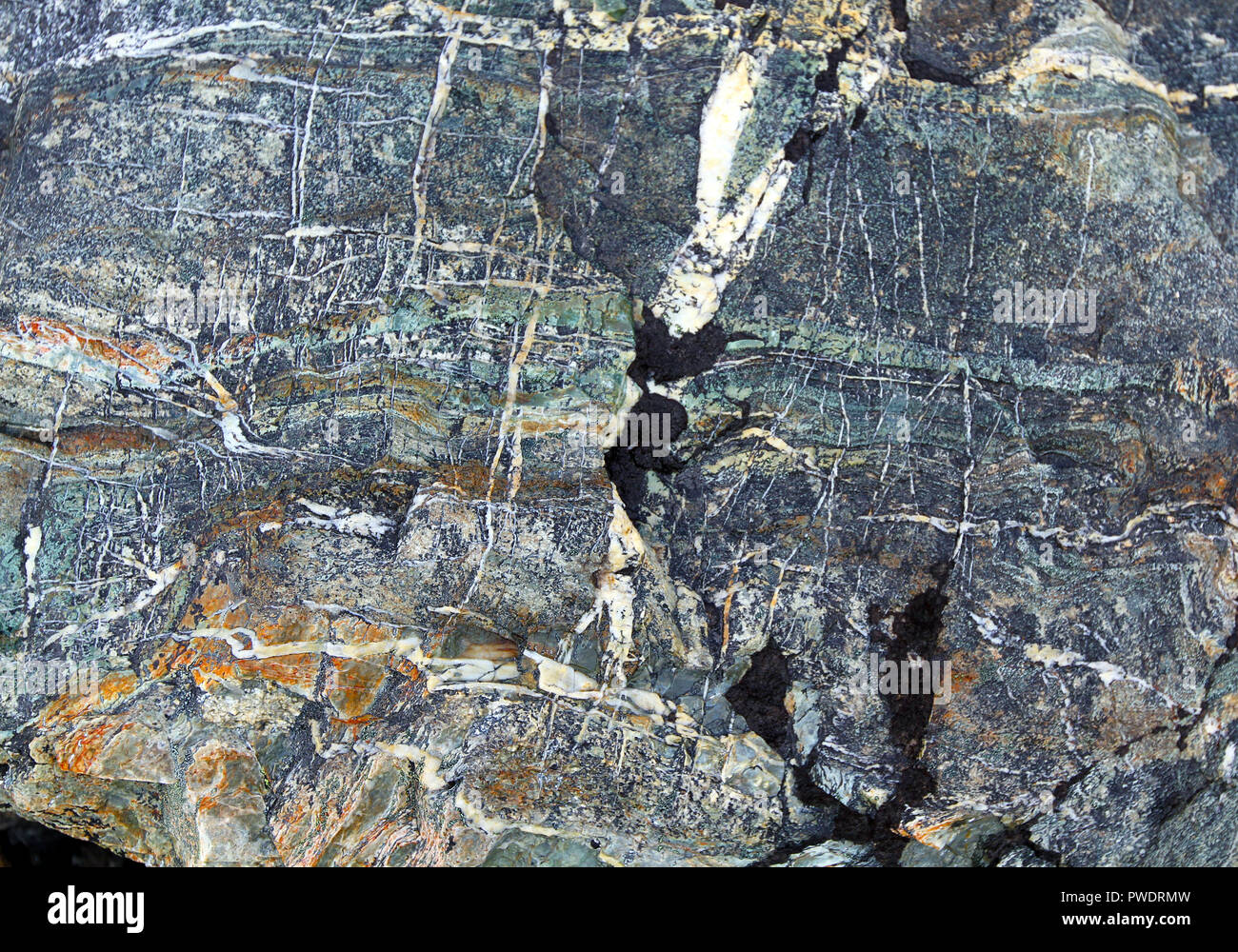 Colorate e texture pattern in rocce metamorfiche, Foto Stock