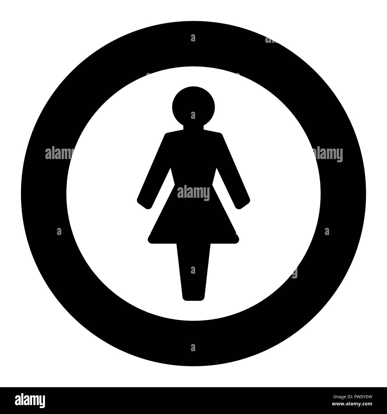 Donna logo rotondo, telaio nero. Illustrazione semplice su sfondo bianco. Foto Stock