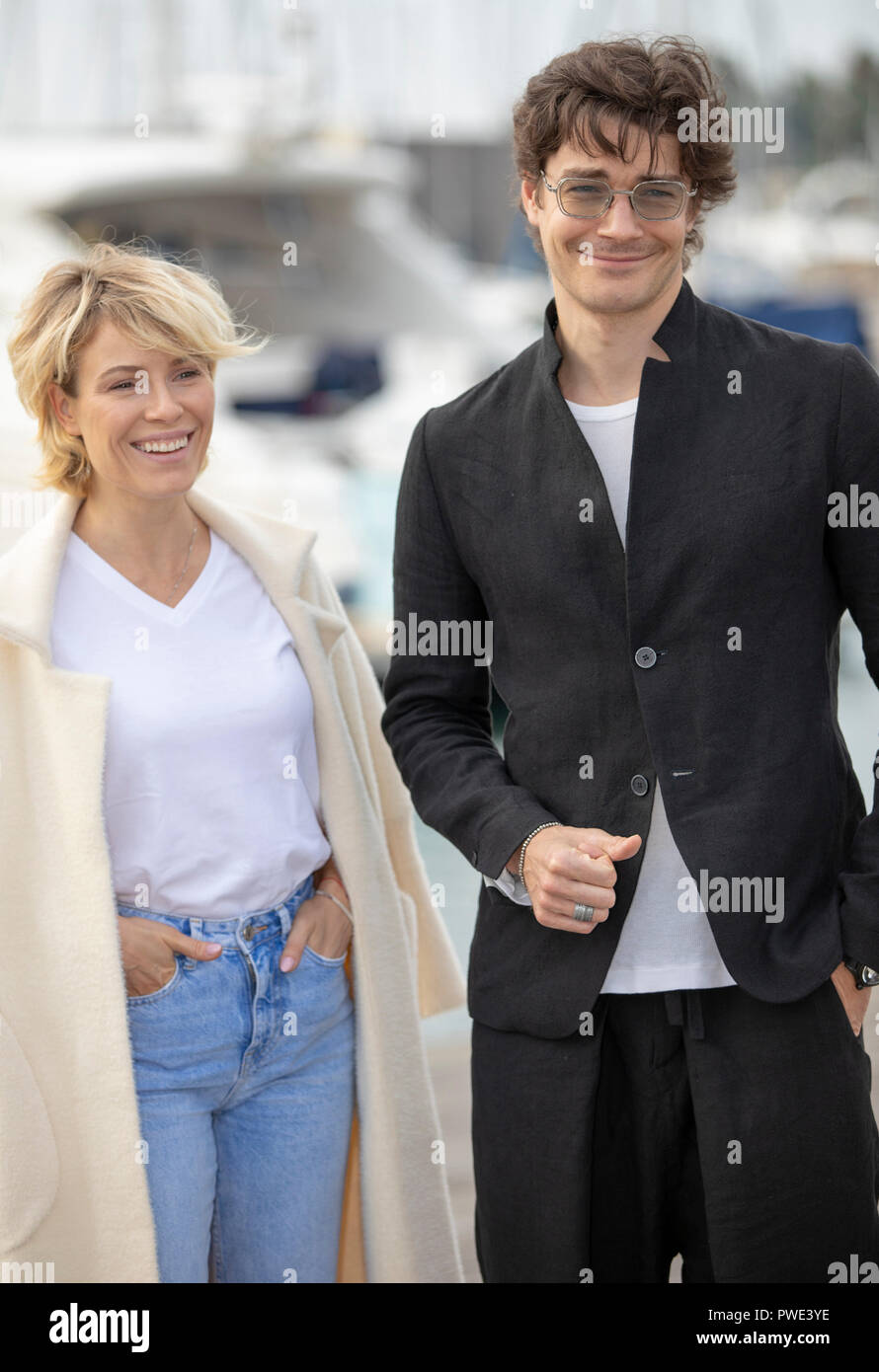 Cannes, Francia, 15 ottobre 2018, Viktoria Maslova e Maxim Matveev presso la foto chiamata per TRIGGER (BETAFILM/ SREDAFOR CANALE UNO RUSSIA) durante il MIPCOM 2018 - Il mondo del divertimento mercato Contenuti © ifnm / Alamy Live News Foto Stock