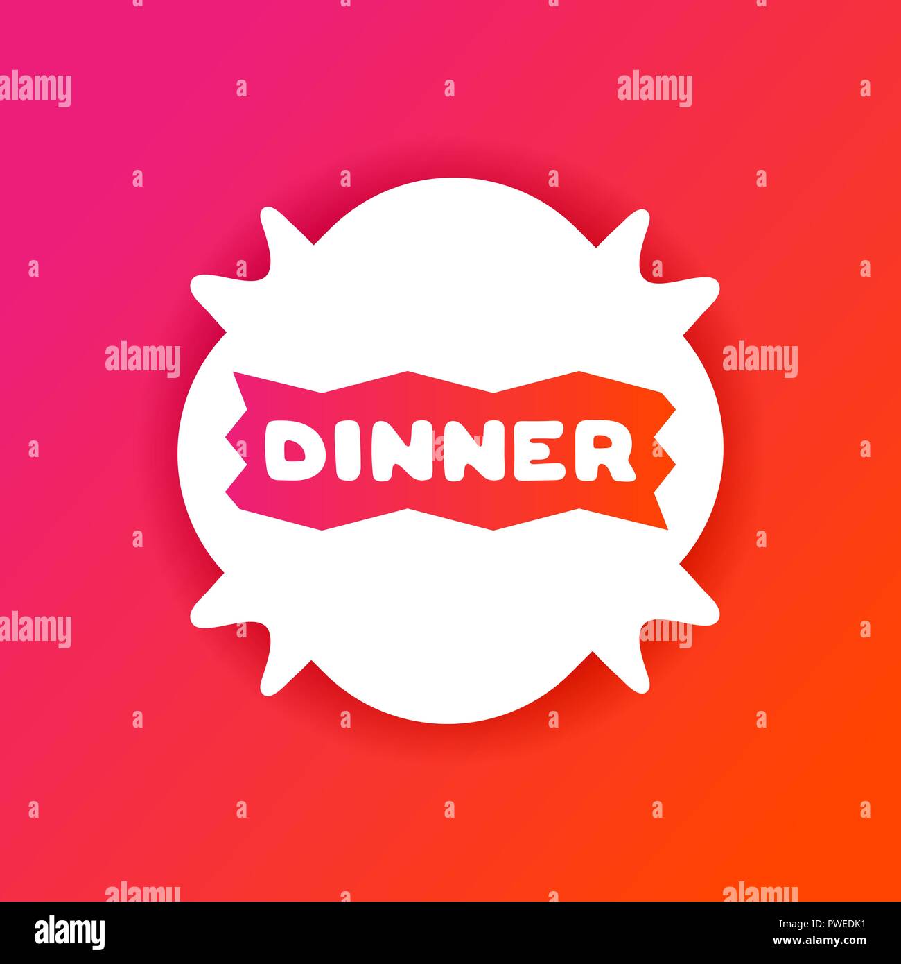 Gradiente colorato flyer per cafe con cena preventivo. Adesivo bianco su sfondo lucido Illustrazione Vettoriale