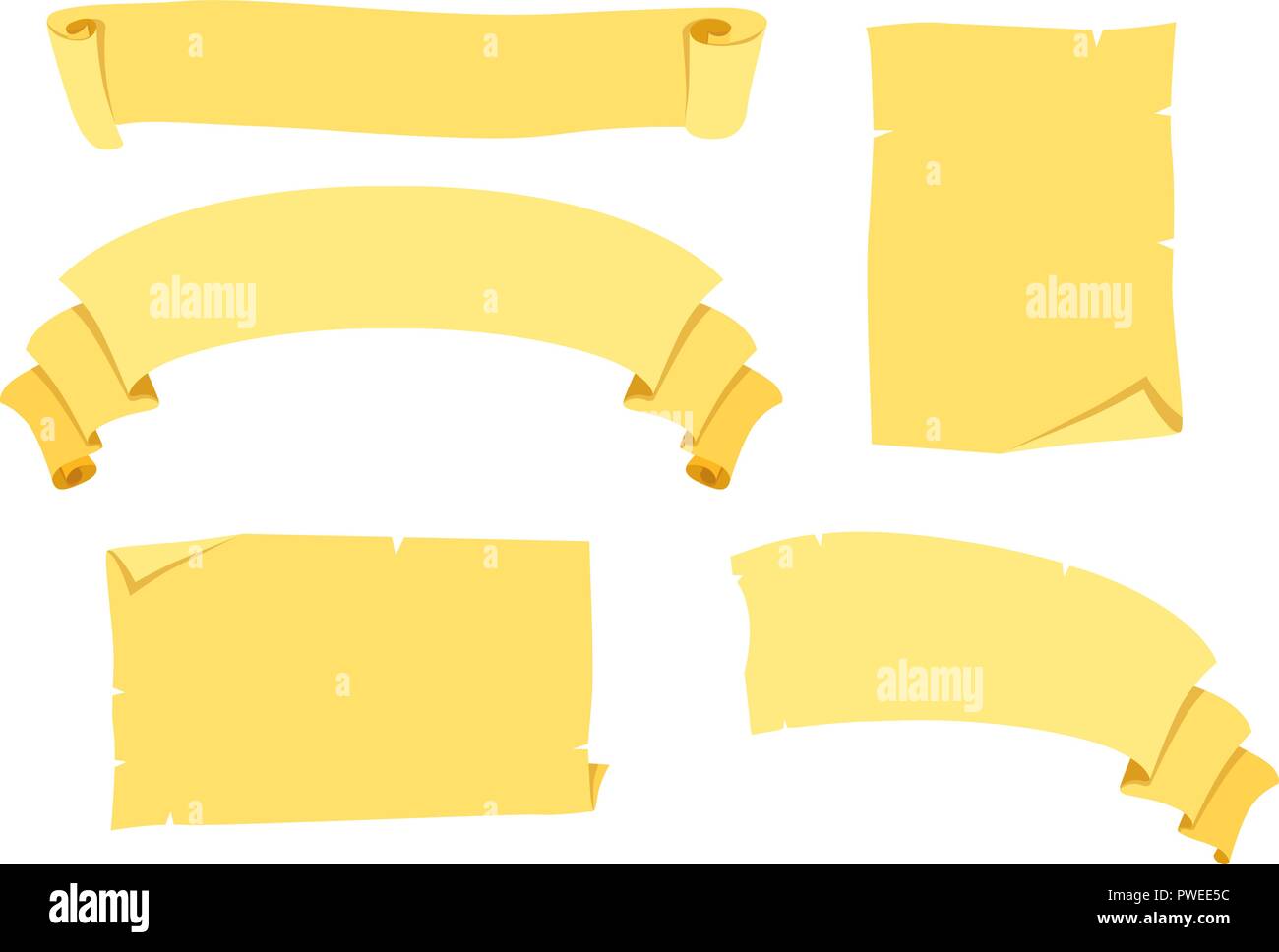 Vettore di nastri di colore giallo. Banner a nastro holiday set. Illustrazione Vettoriale