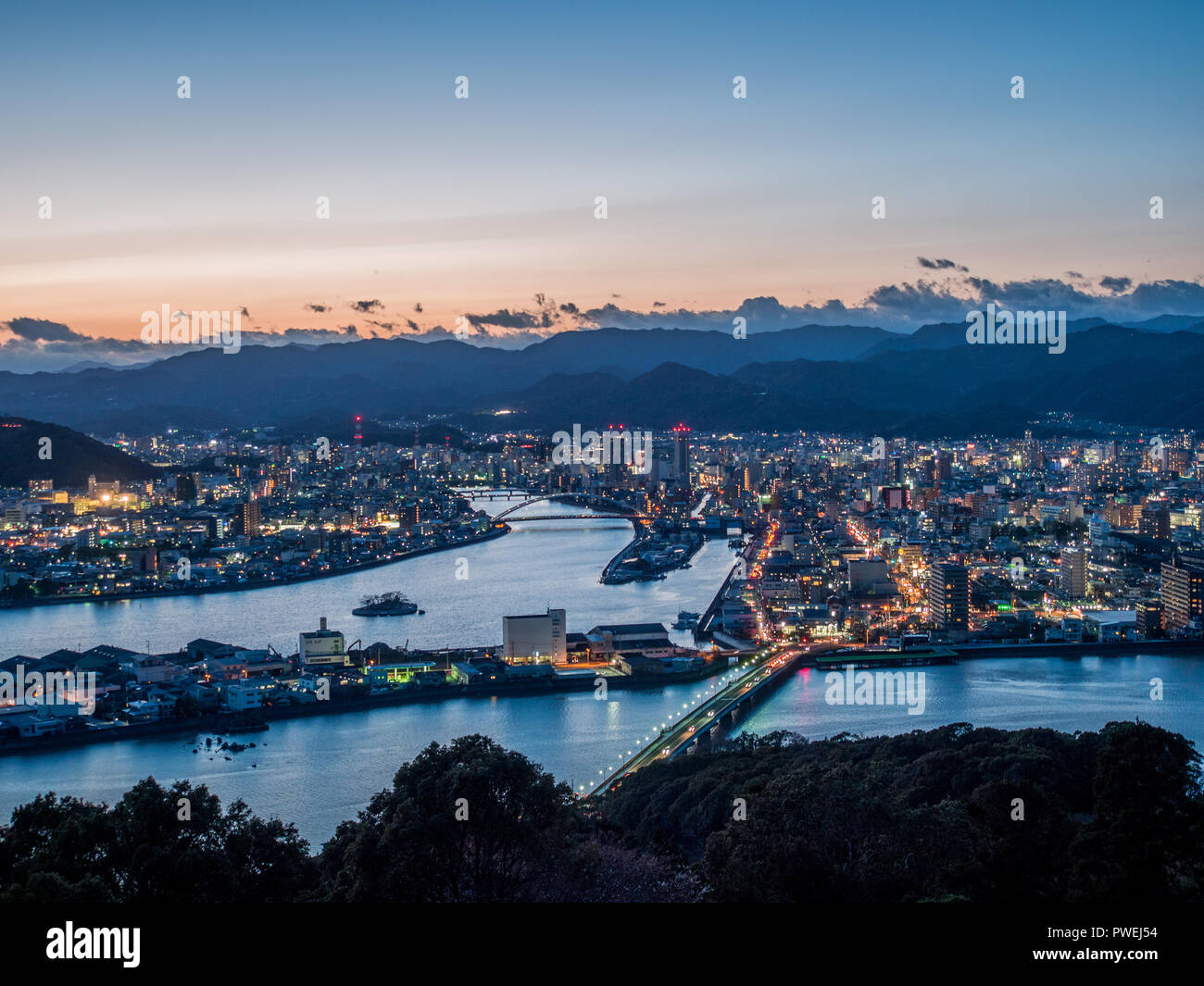 Kochi City, di notte, Shikoku Giappone, Foto Stock