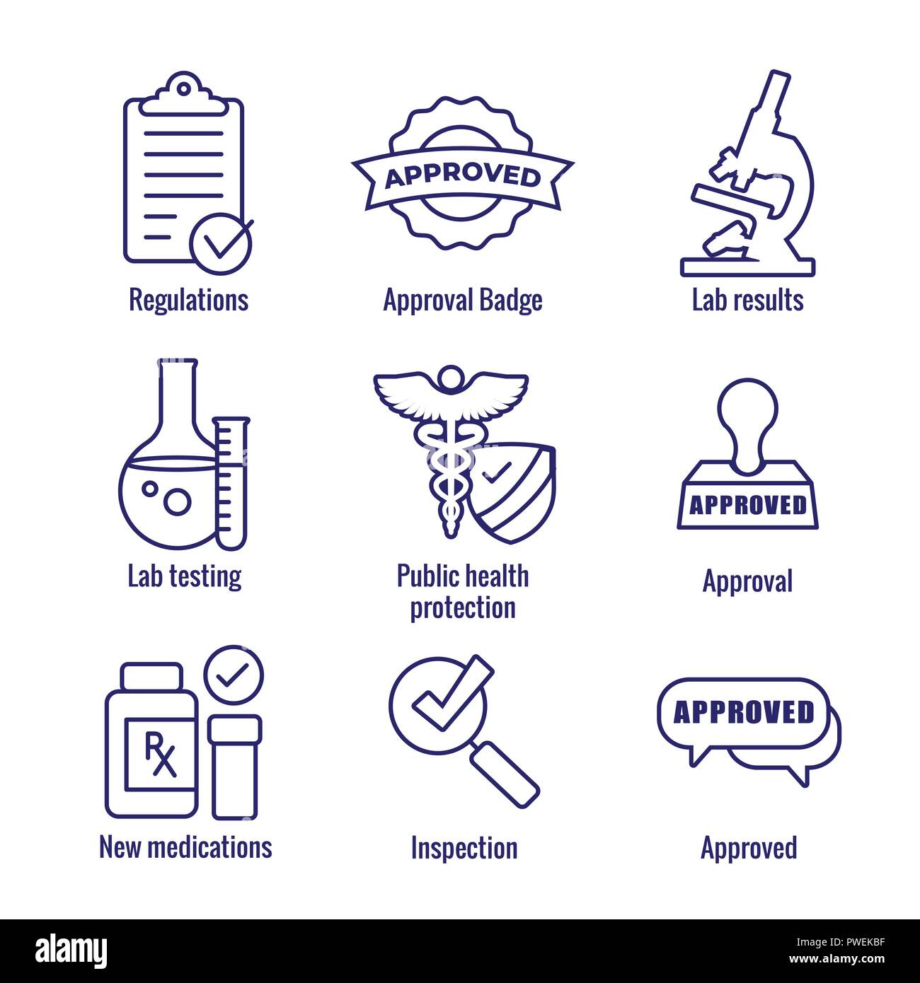 La prova della droga e sicurezza Imposta icona vettore grafico w bordi arrotondati Illustrazione Vettoriale