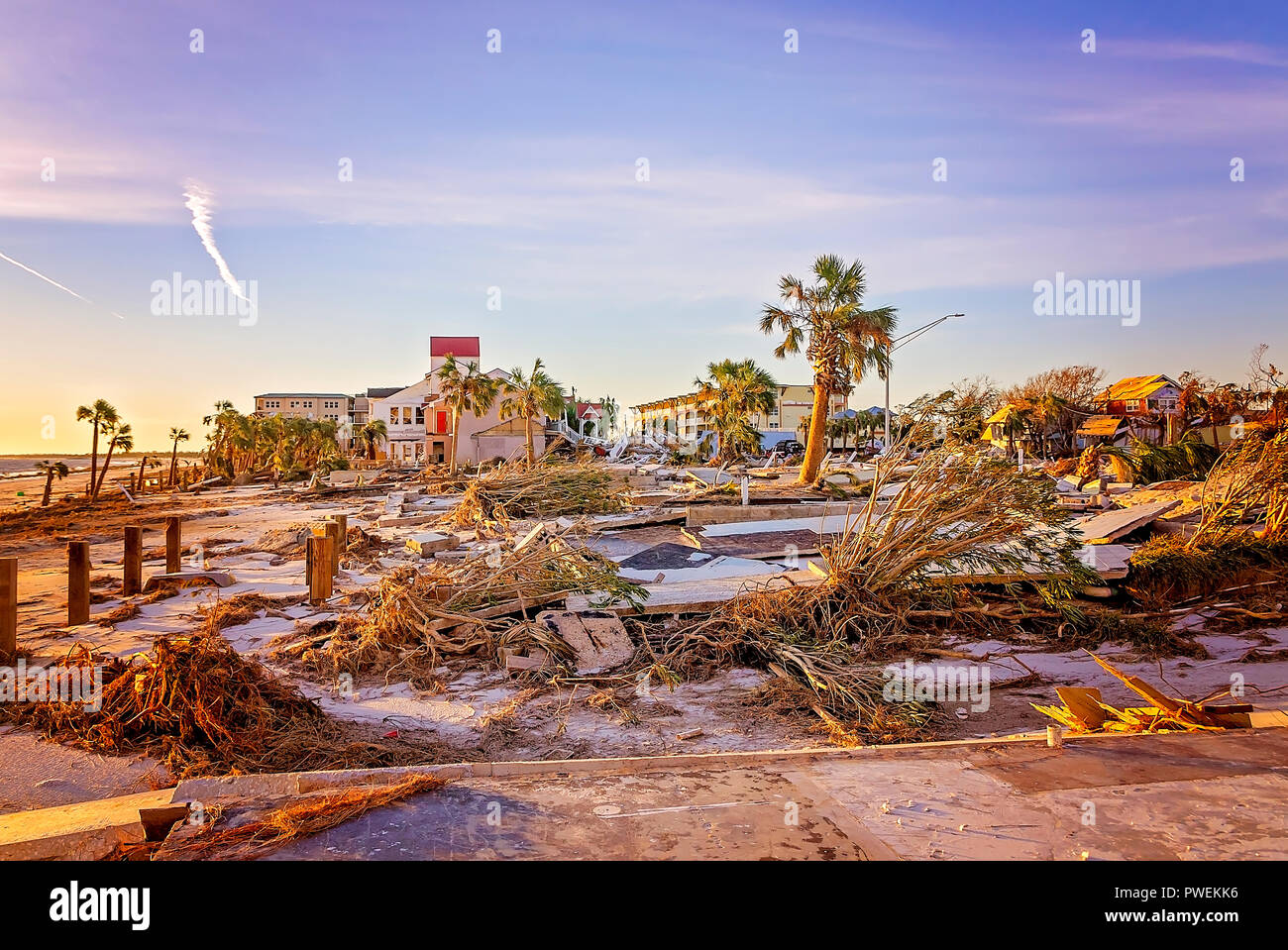 Case sulla spiaggia sono in rovina dopo l uragano Michael, Ottobre 12, 2018 in Messico Beach, Florida. Foto Stock