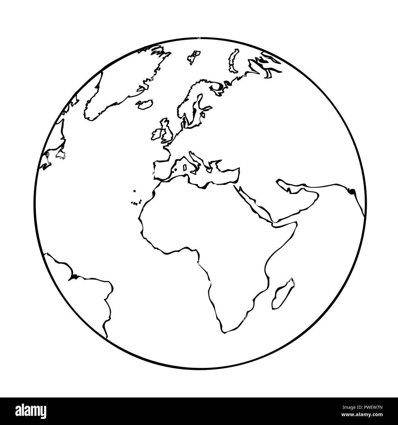 Globo terrestre icona semplice contorno pittogramma illustrazione vettoriale Illustrazione Vettoriale