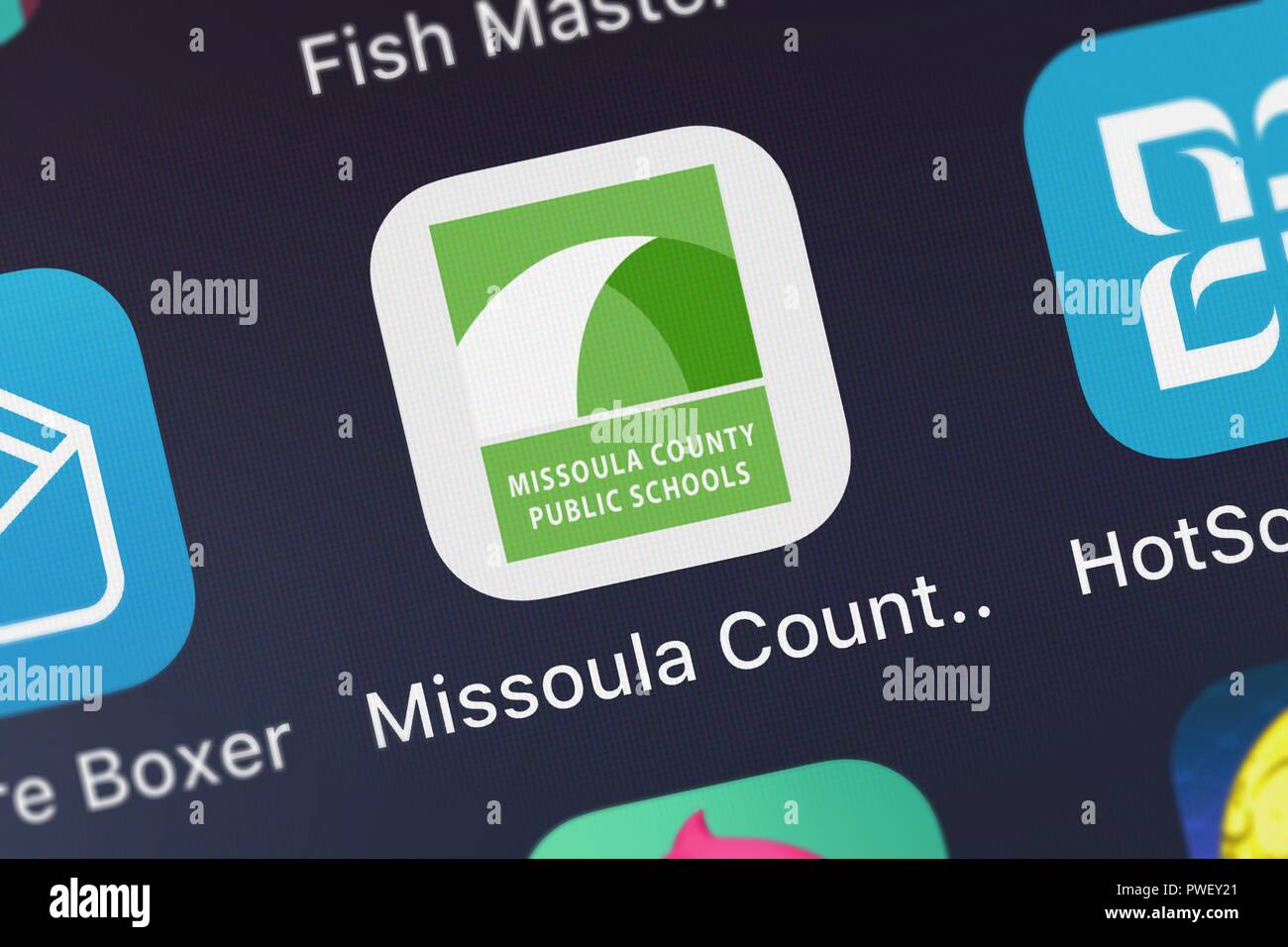 London, Regno Unito - 15 Ottobre 2018: Icona del mobile app Missoula County Public Schools da Blackboard Inc. su un iPhone. Foto Stock