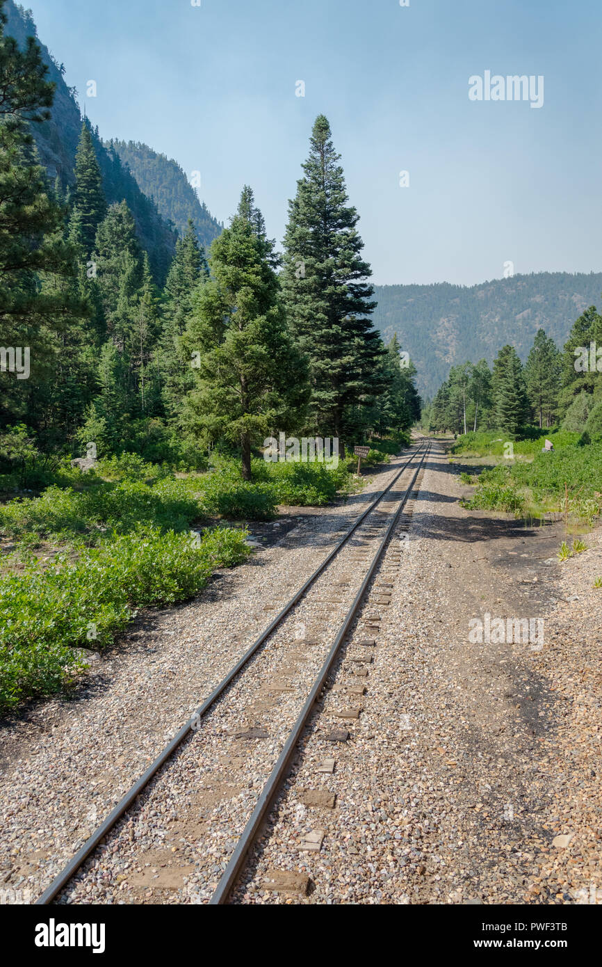 Binari del treno della Durango Silverton Narrow Gauge Railroad, Colorado, STATI UNITI D'AMERICA Foto Stock