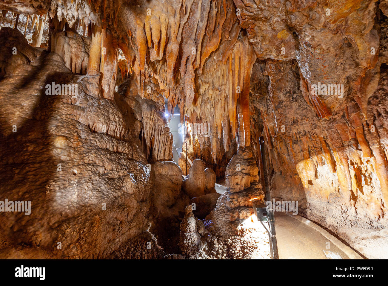 Stalattiti in una grotta di pietra calcarea in Australia Foto Stock