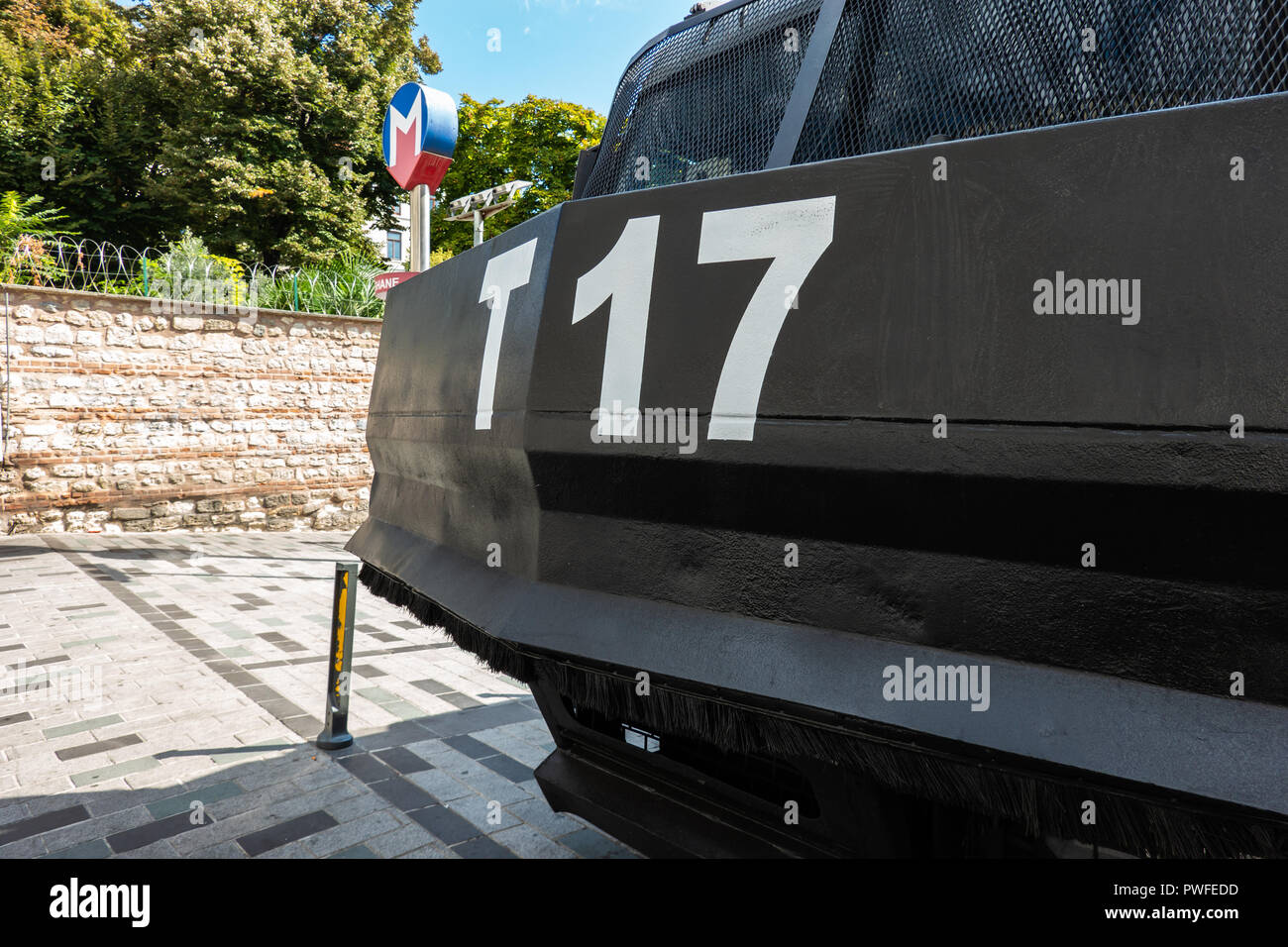 Istanbul, Turchia, Settembre 2018: vista dettagliata di un nero di veicoli blindati della polizia turca Foto Stock