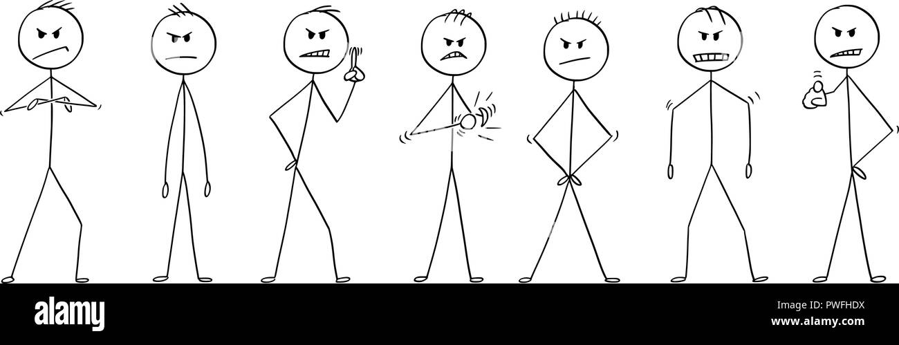 Cartoon di gruppo di uomini o uomini di affari in Angry pone Illustrazione Vettoriale