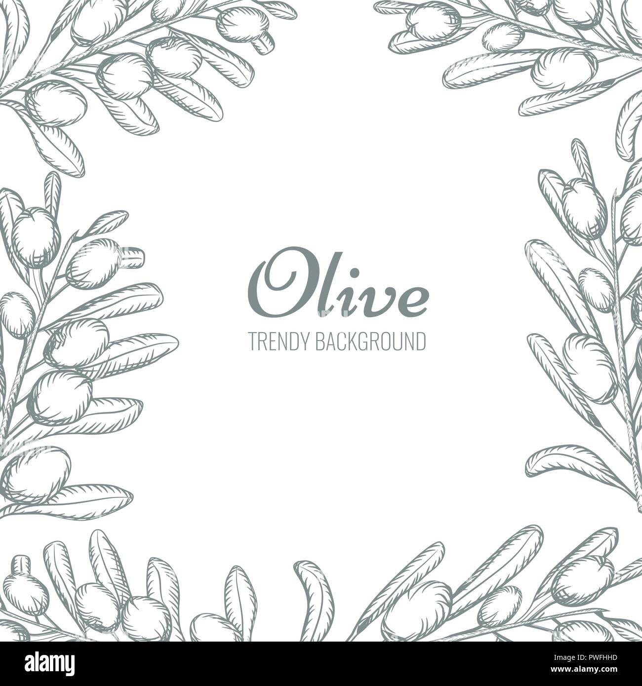 Olive Branch ghirlanda di confine con lo spazio vuoto per il tuo testo. Disegnata a mano Olive tree sketch. Illustrazione Vettoriale. Illustrazione Vettoriale