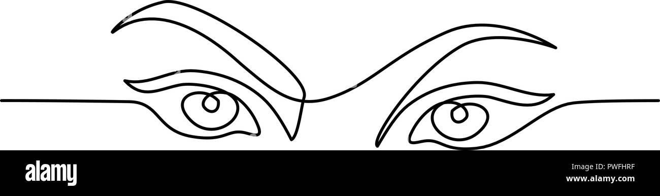 Continuo di un disegno della linea. Abstract closeup ritratto di donna graziosa gli occhi. Illustrazione Vettoriale Illustrazione Vettoriale