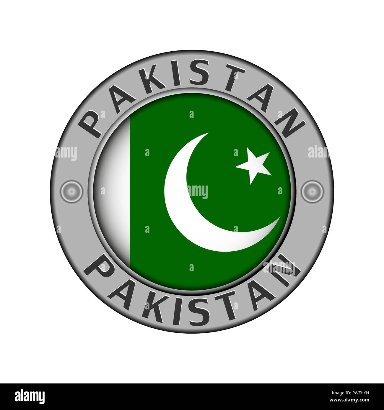 Rotondo di metallo medaglione con il nome del paese di Pakistan e un indicatore rotondo nel centro Illustrazione Vettoriale
