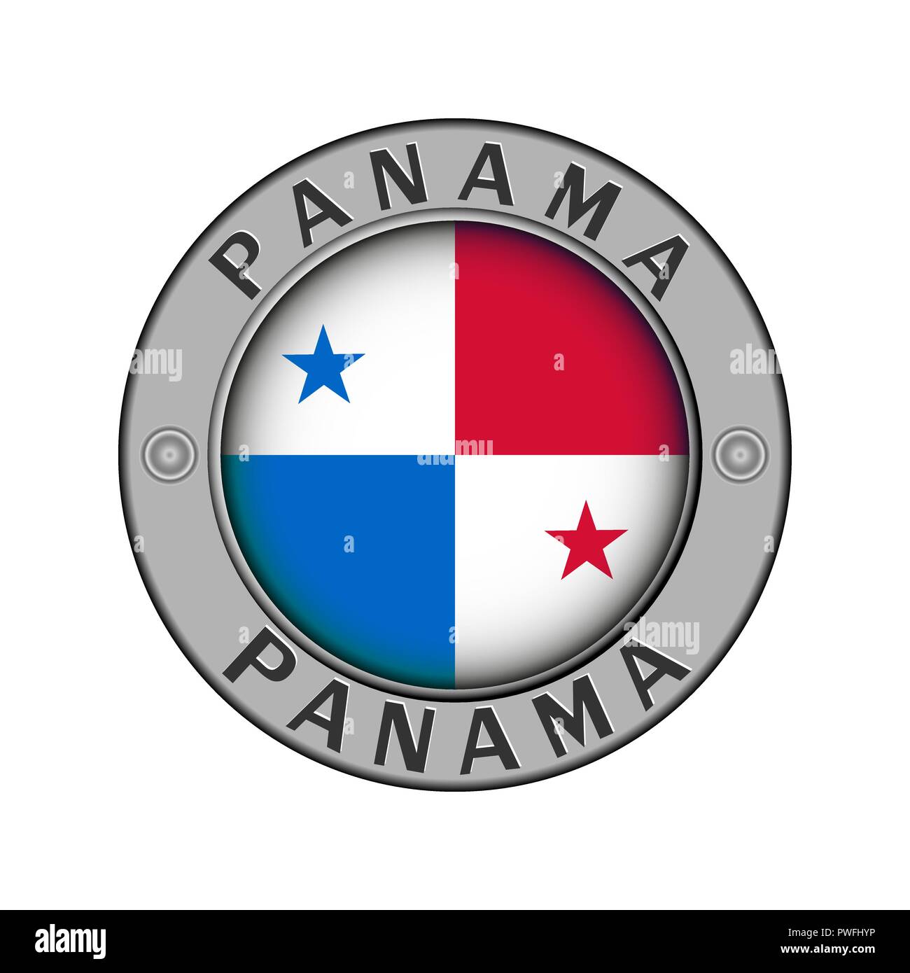 Rotondo di metallo medaglione con il nome del paese di Panama e un indicatore rotondo nel centro Illustrazione Vettoriale