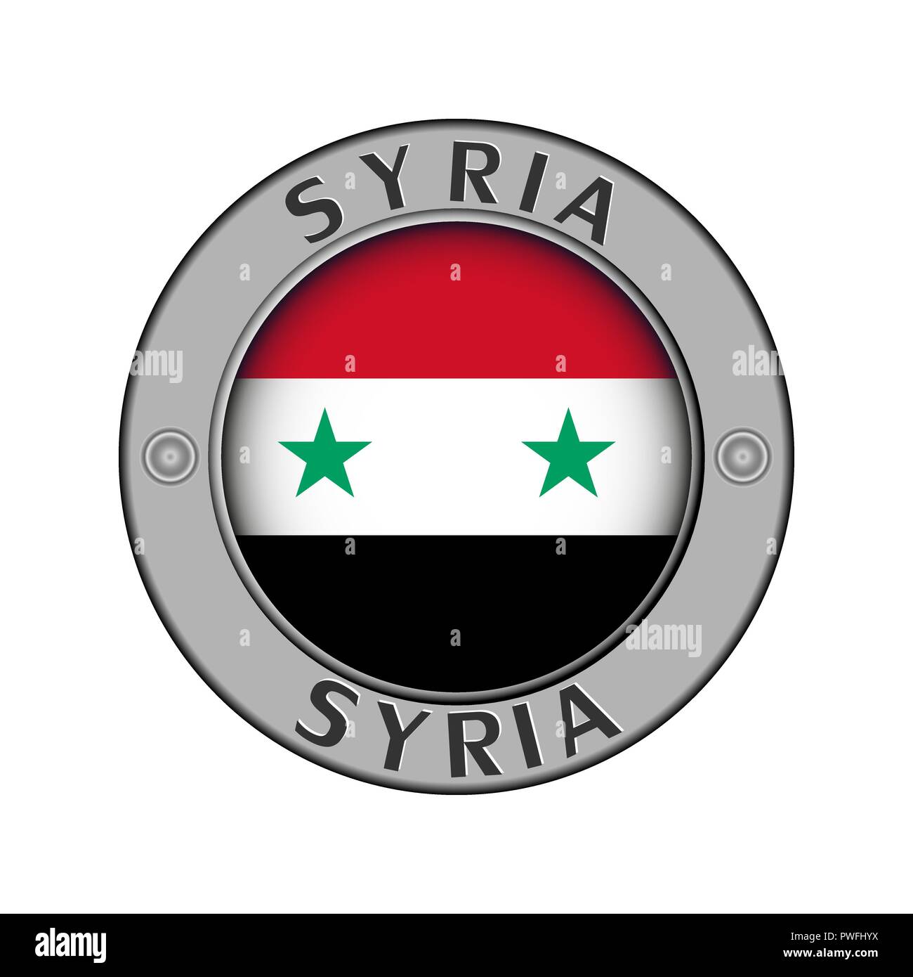 Rotondo di metallo medaglione con il nome del paese di Siria e un indicatore rotondo nel centro Illustrazione Vettoriale