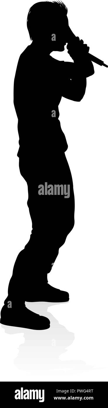 Cantante pop Country o Rock Star Silhouette Illustrazione Vettoriale