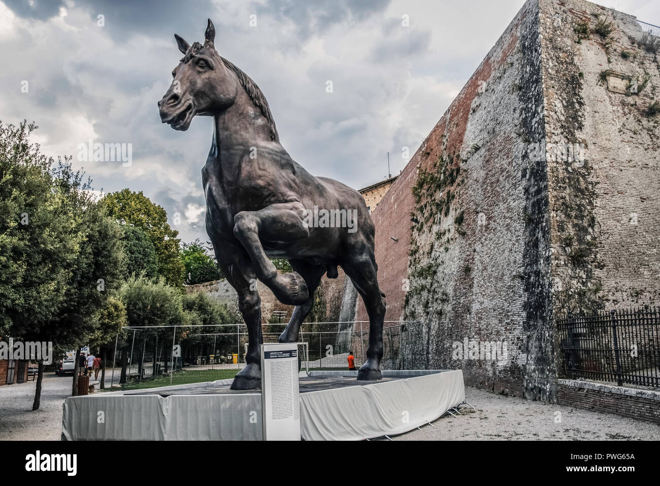 Cavallo di bronzo su disegno di Leonardo Da Vinci Foto Stock