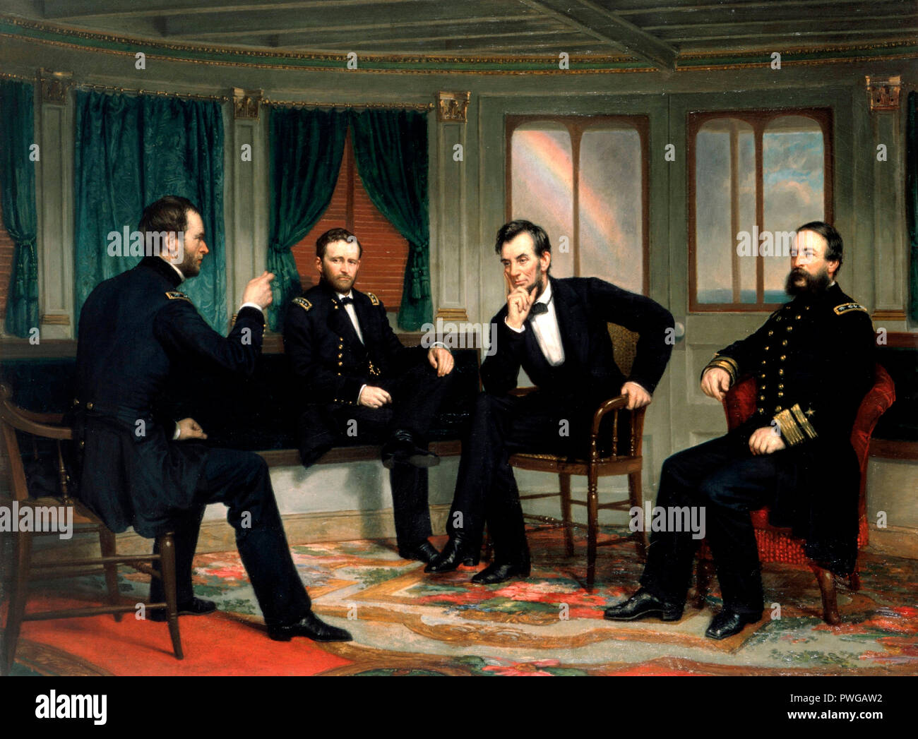 Gli operatori di pace. Battaglia di Chattanooga, Ulysses S. Grant, Abraham Lincoln, David Dixon Porter - George Peter Alexander Healy, circa 1868 Foto Stock