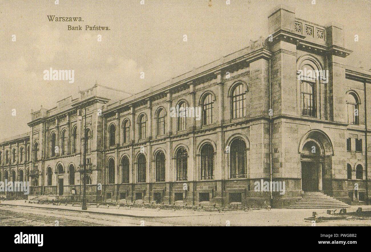 Budynek Banku Państwa w Warszawie ul. Bielańska 1908. Foto Stock