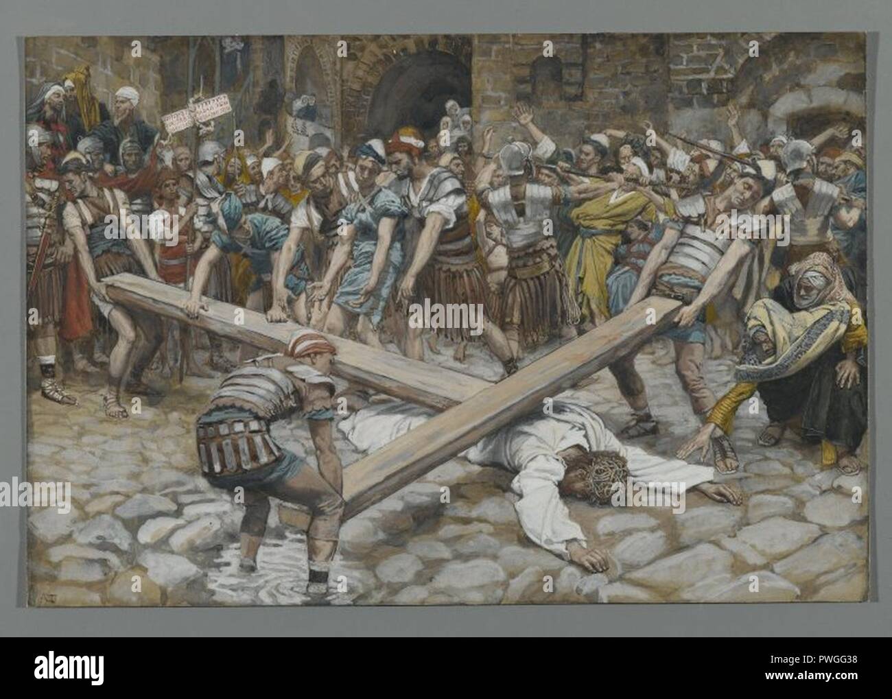 Simon de cyrene contraint de porter la croix avec jesus immagini e