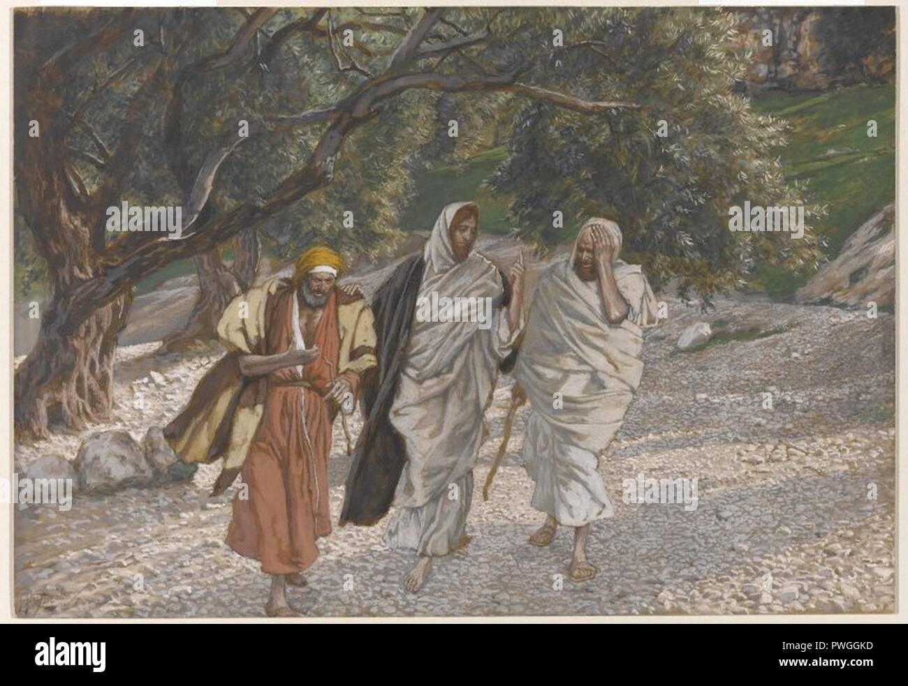 I pellegrini di Emmaus sulla strada (Les pèlerins d'Emmaüs en chemin) - James Tissot. Foto Stock