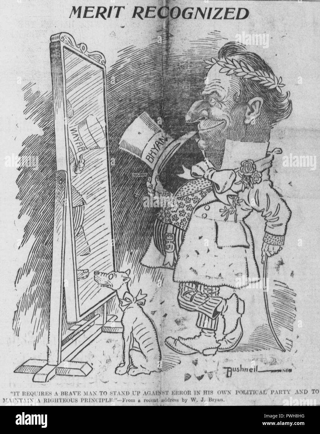 Bushnell cartoon su William Jennings Bryan esaminando la propria riflessione. Foto Stock