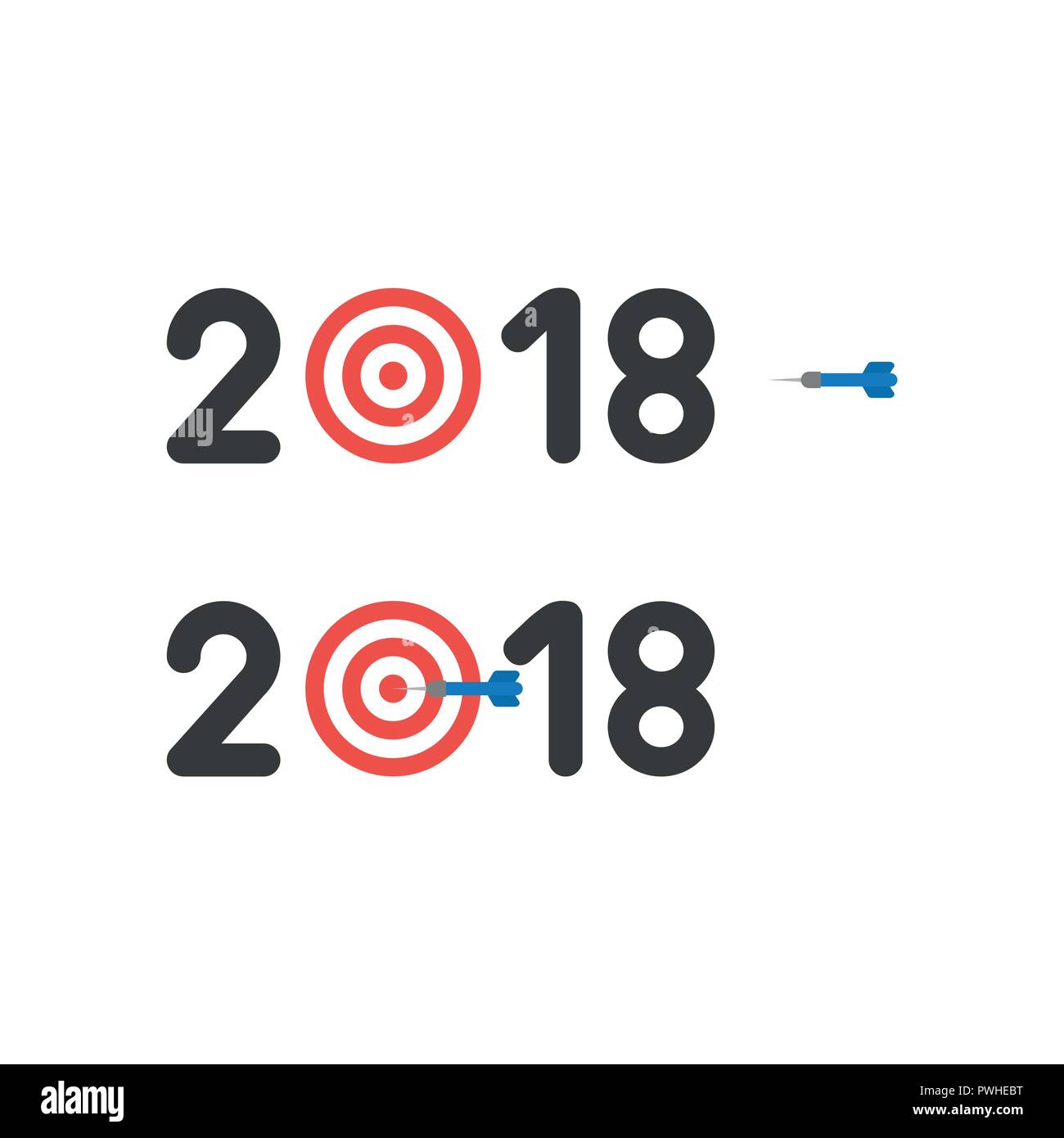 Illustrazione Vettoriale concetto icona dell anno 2018 con occhio di bue e dart nel centro. Illustrazione Vettoriale