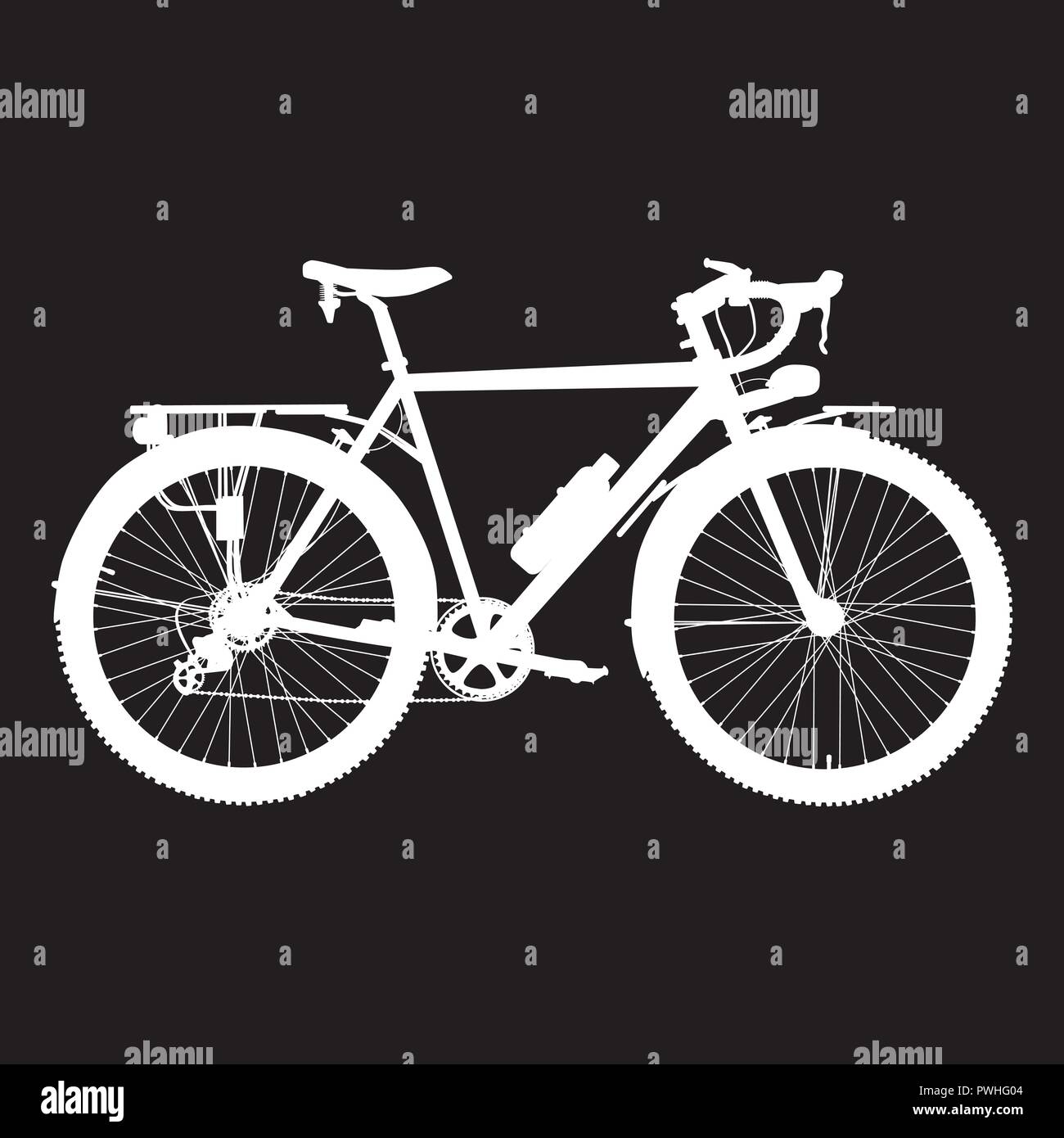 Illustrazione Vettoriale di touring bike silhouette bianca Illustrazione Vettoriale