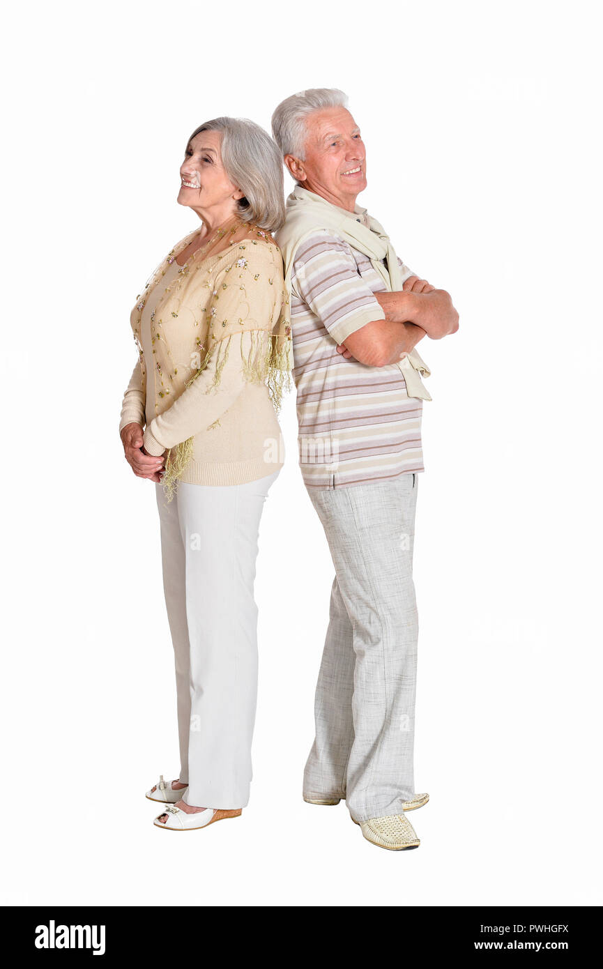 Ritratto di coppia senior in posa su sfondo bianco Foto Stock