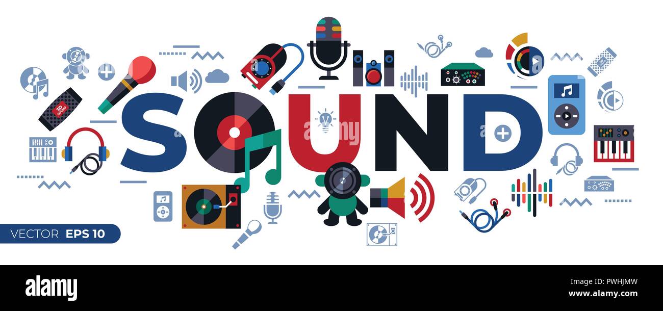 Vettore digitale studio sound design musica e strumenti semplici set di icone di raccolta stile piatto infographics Illustrazione Vettoriale